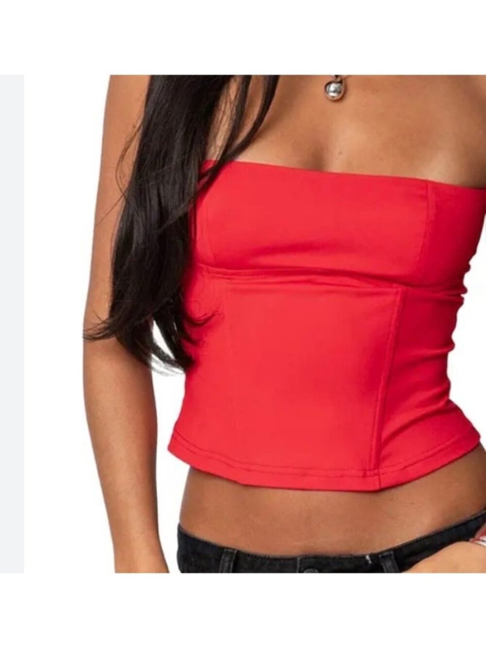 Edikted Selena Lace Up Strapless Corset Tube Top Red Size S